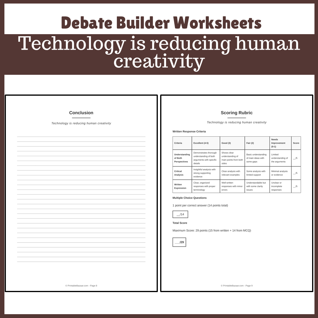 Technology is reducing human creativity | Favour and Against Worksheet Printable Activity