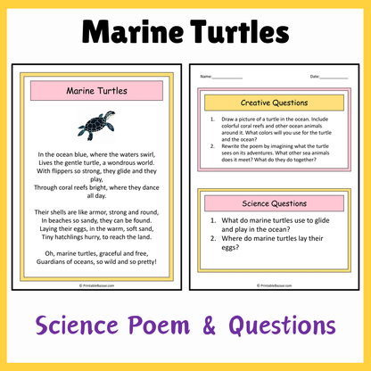 Marine Turtles | Science Poem Reading Comprehension Activity