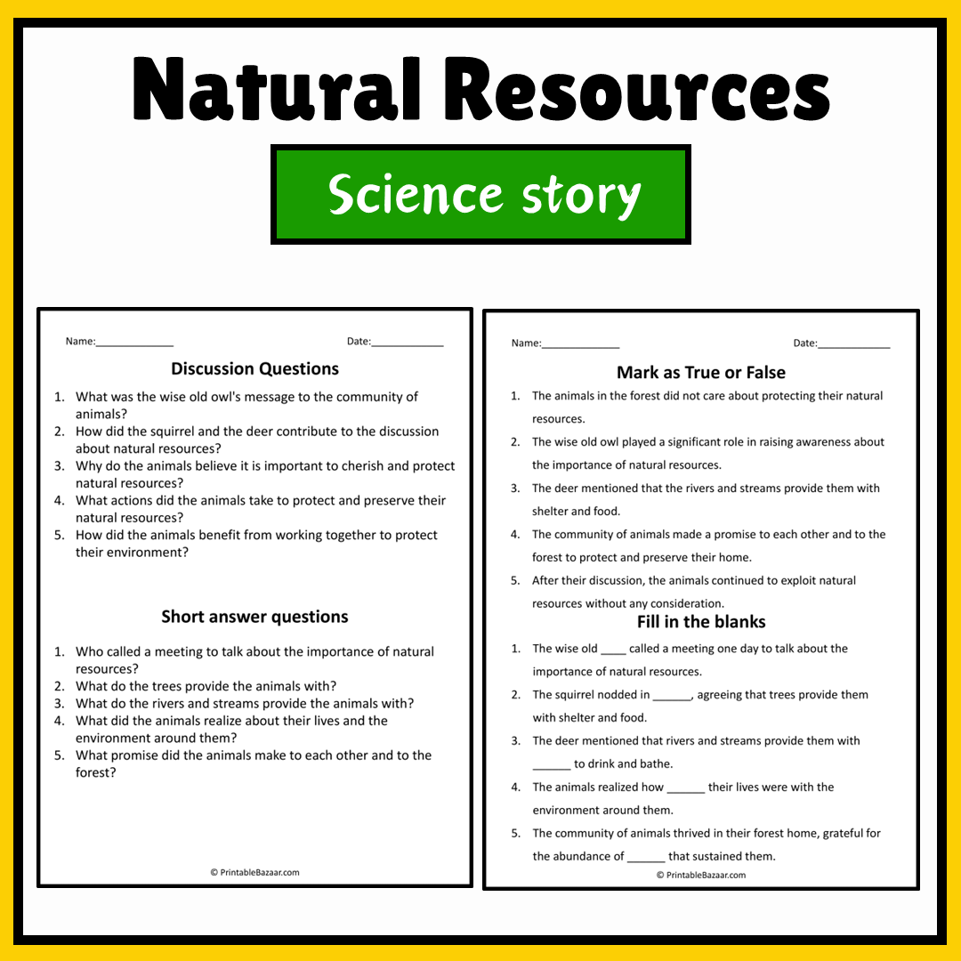 Natural Resources | Science Story Reading Comprehension Activity