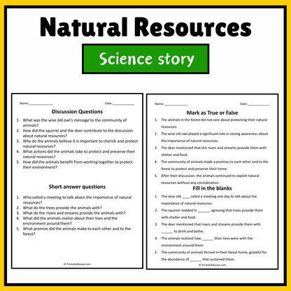 Natural Resources | Science Story Reading Comprehension Activity