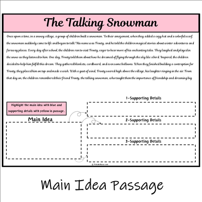 The Talking Snowman | Main Idea and Supporting Details Reading Passage and Questions