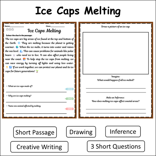 Ice Caps Melting | Short Reading Comprehension Creative Worksheet