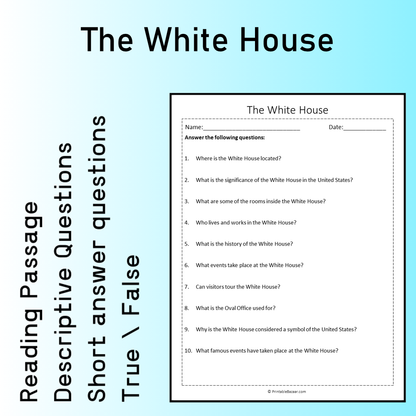 The White House | Reading Comprehension Passage Printable Worksheet