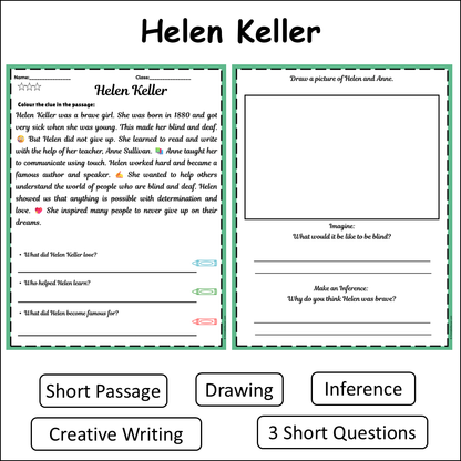 Helen Keller | Short Reading Comprehension Creative Worksheet