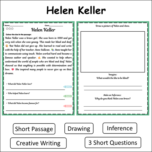 Helen Keller | Short Reading Comprehension Creative Worksheet