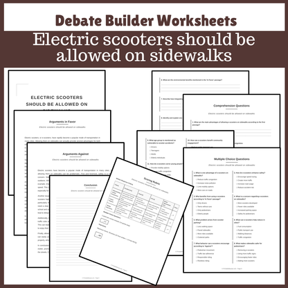 Electric scooters should be allowed on sidewalks | Favour and Against Worksheet Printable Activity