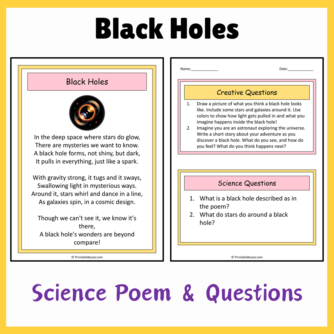 Black Holes | Science Poem Reading Comprehension Activity