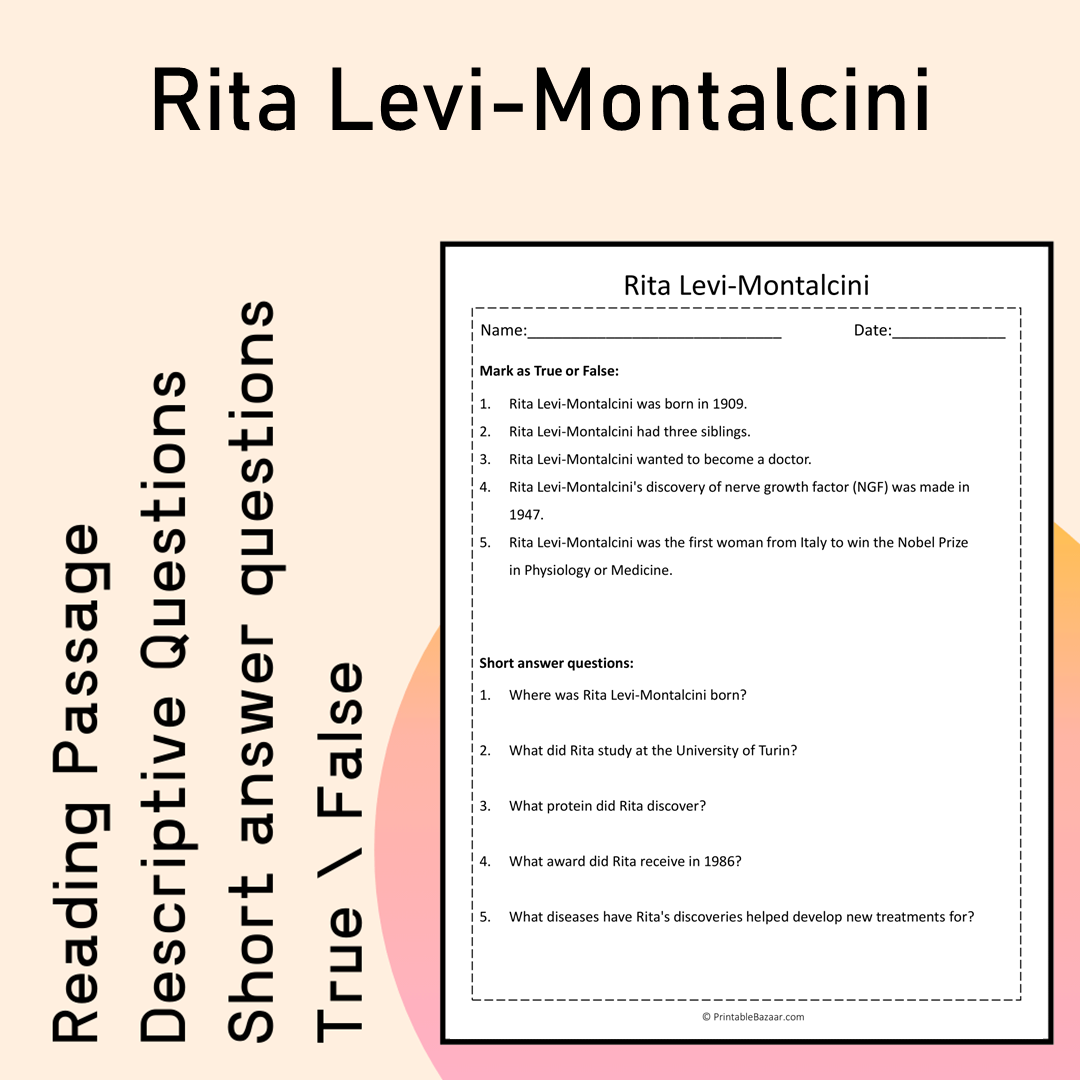 Rita Levi-Montalcini | Reading Comprehension Passage Printable Activity