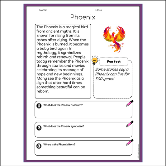 Phoenix | Reading Passage Comprehension Questions Writing Facts Worksheet