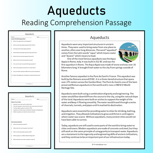 Aqueducts | Reading Comprehension Passage Printable Worksheet
