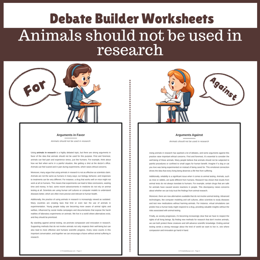 Animals should not be used in research | Favour and Against Worksheet Printable Activity