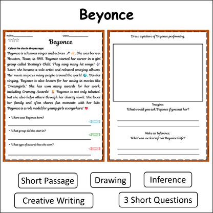Beyonce | Short Reading Comprehension Creative Worksheet