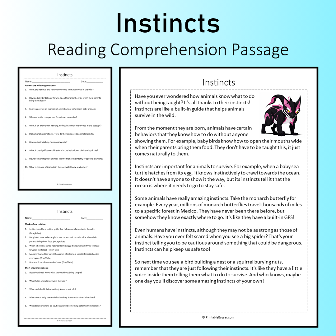 Instincts | Reading Comprehension Passage Printable Worksheet