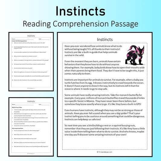 Instincts | Reading Comprehension Passage Printable Worksheet