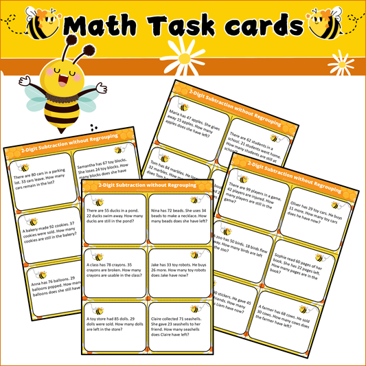 2-Digit Subtraction without Regrouping | Math Task Cards