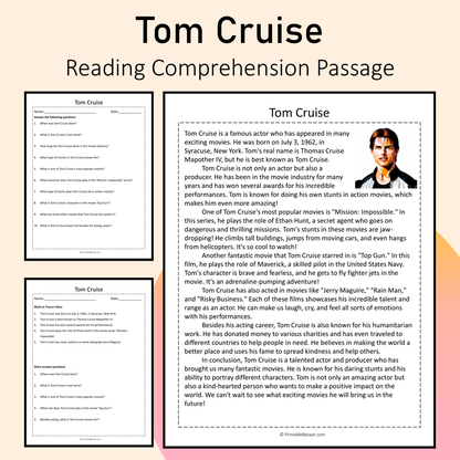 Tom Cruise | Reading Comprehension Passage Printable Activity