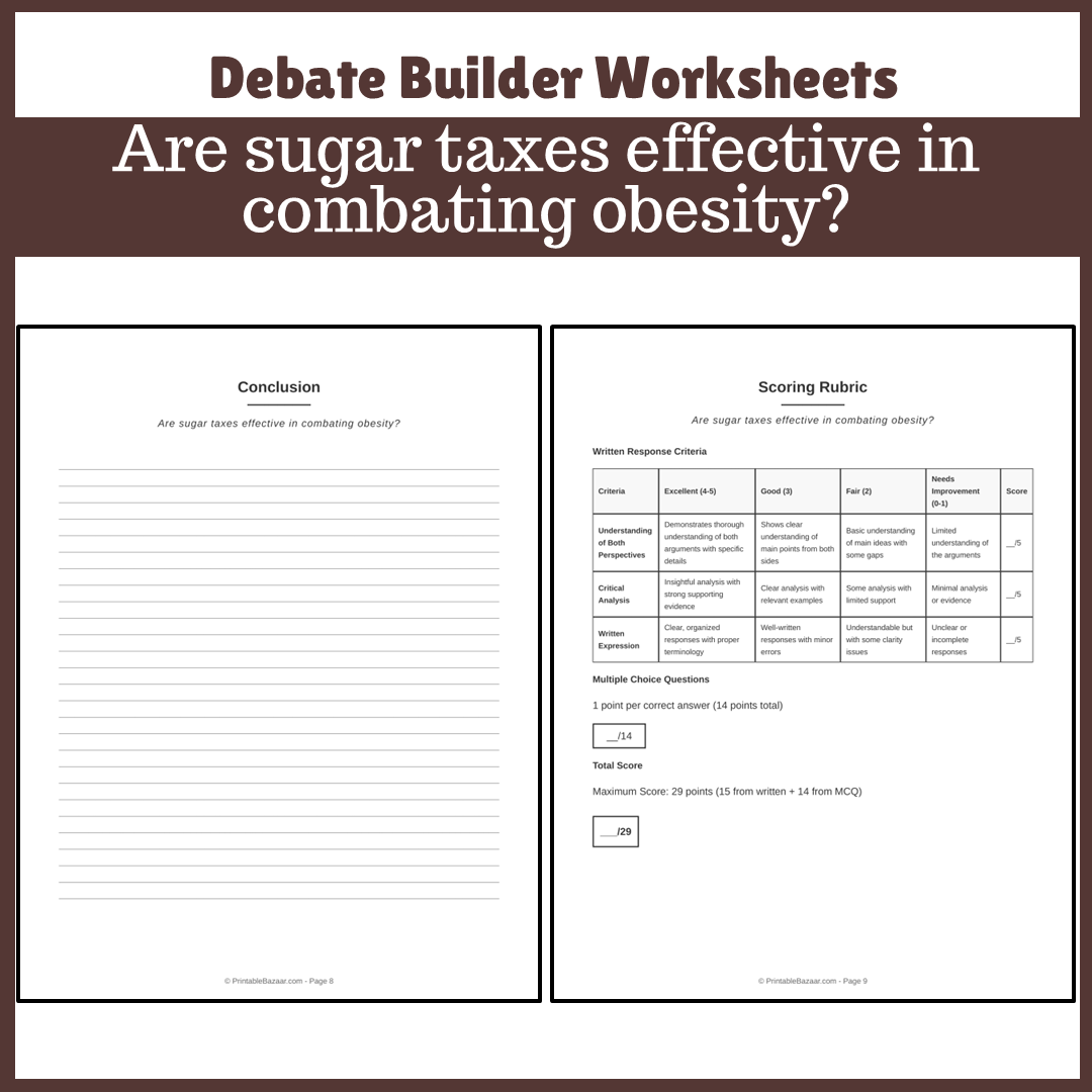 Are sugar taxes effective in combating obesity? | Favour and Against Worksheet Printable Activity