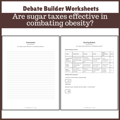 Are sugar taxes effective in combating obesity? | Favour and Against Worksheet Printable Activity