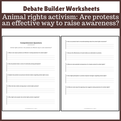 Animal rights activism: Are protests an effective way to raise awareness? | Favour and Against Worksheet Printable Activity