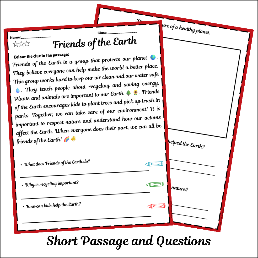 Friends of the Earth | Short Reading Comprehension Creative Worksheet