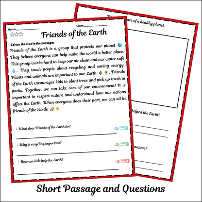 Friends of the Earth | Short Reading Comprehension Creative Worksheet