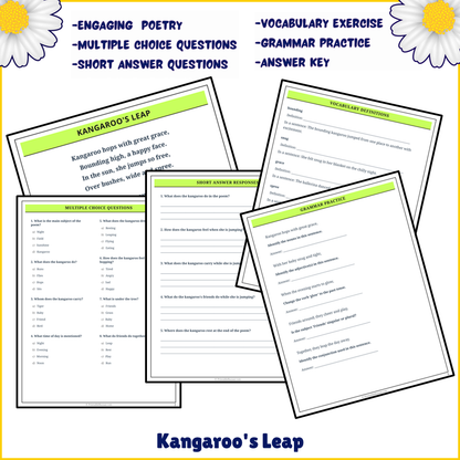 Kangaroo's Leap | Poem Grammar Worksheet Printable Activity