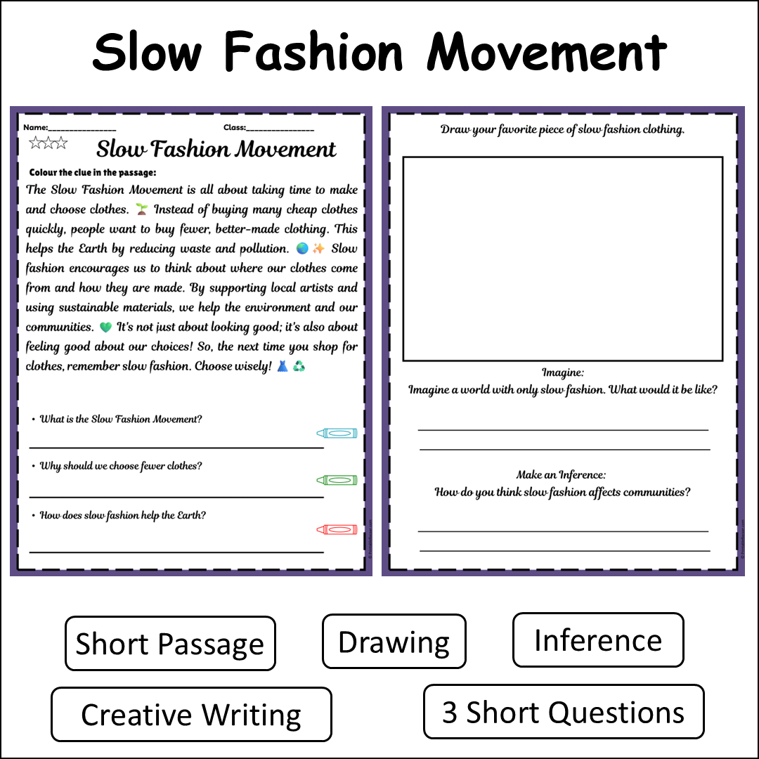 Slow Fashion Movement | Short Reading Comprehension Creative Worksheet