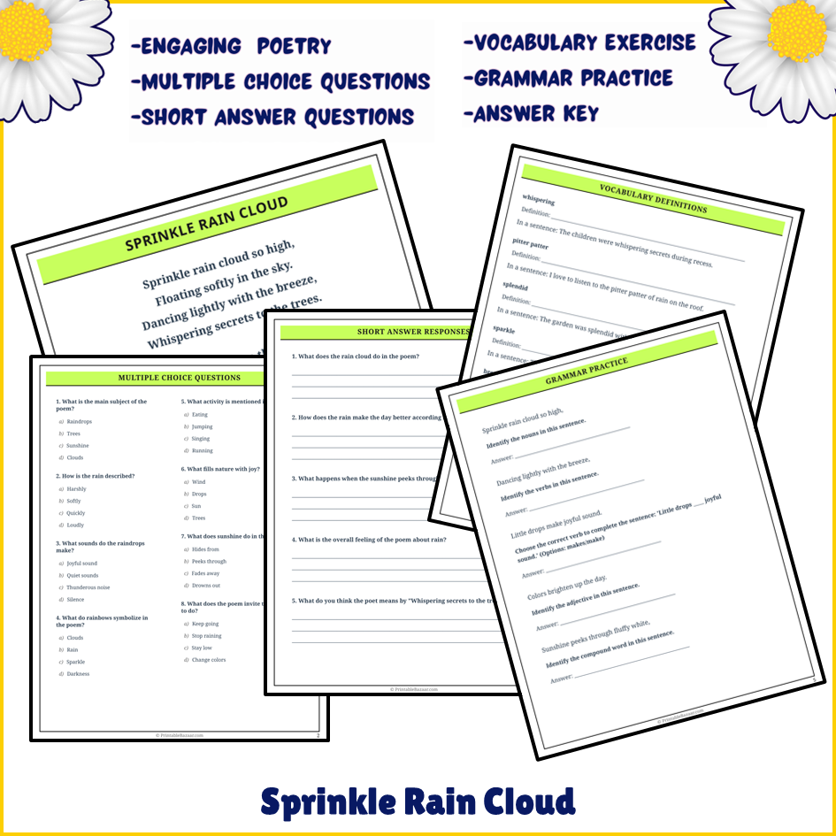 Sprinkle Rain Cloud | Poem Grammar Worksheet Printable Activity