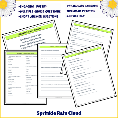 Sprinkle Rain Cloud | Poem Grammar Worksheet Printable Activity