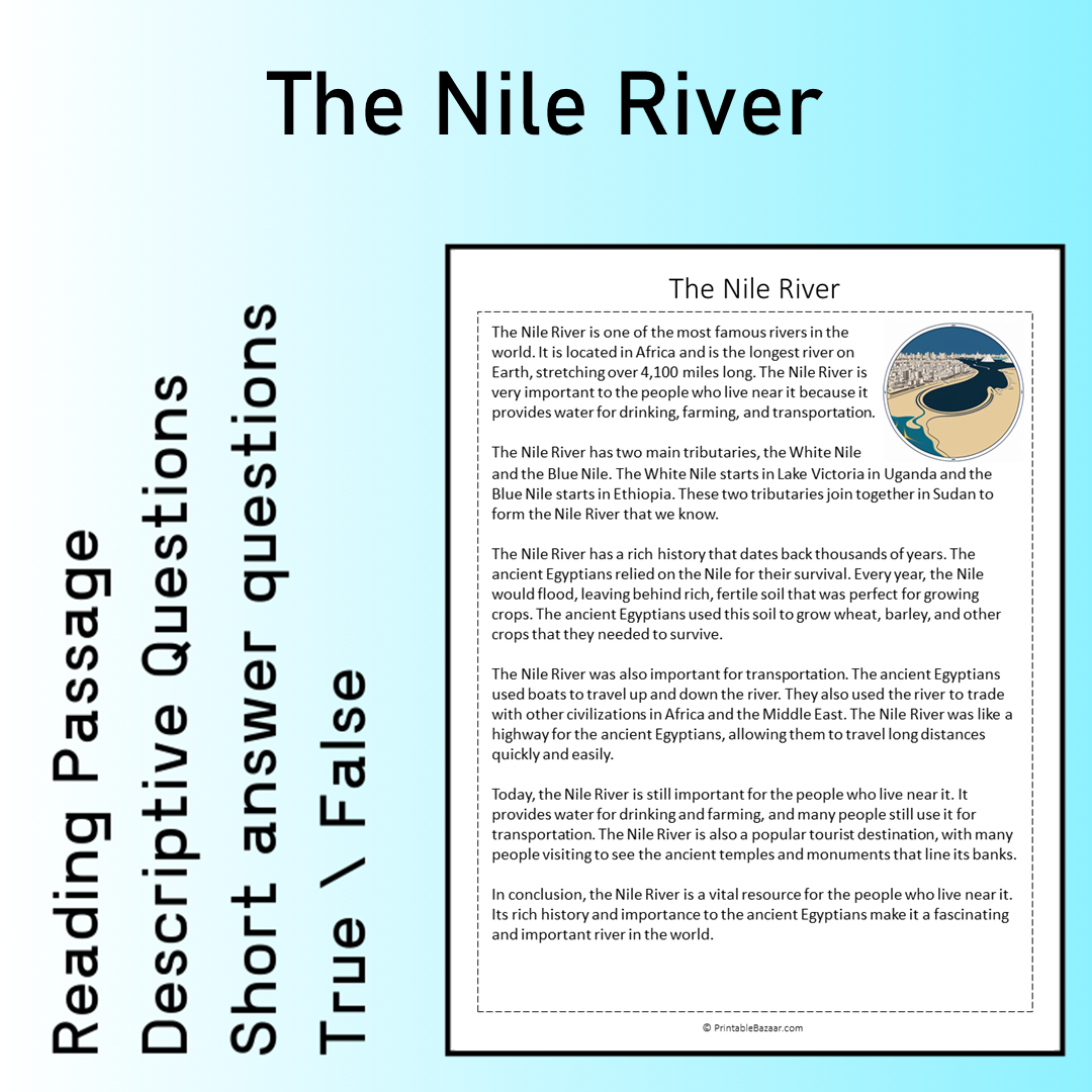 The Nile River | Reading Comprehension Passage Printable Worksheet