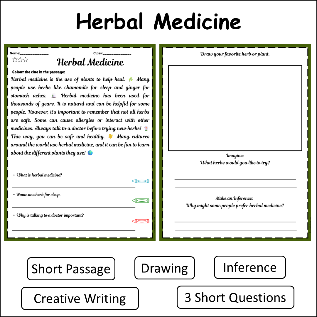 Herbal Medicine | Short Reading Comprehension Creative Worksheet