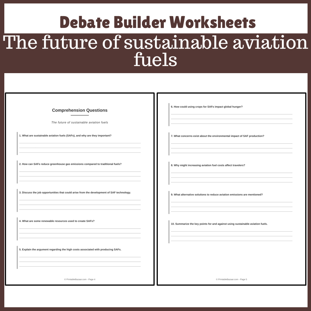 The future of sustainable aviation fuels | Favour and Against Worksheet Printable Activity