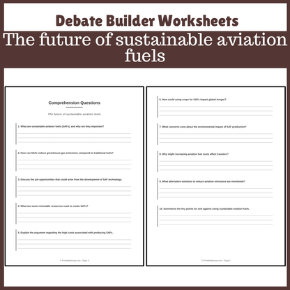 The future of sustainable aviation fuels | Favour and Against Worksheet Printable Activity