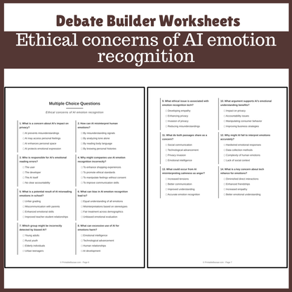 Ethical concerns of AI emotion recognition | Favour and Against Worksheet Printable Activity