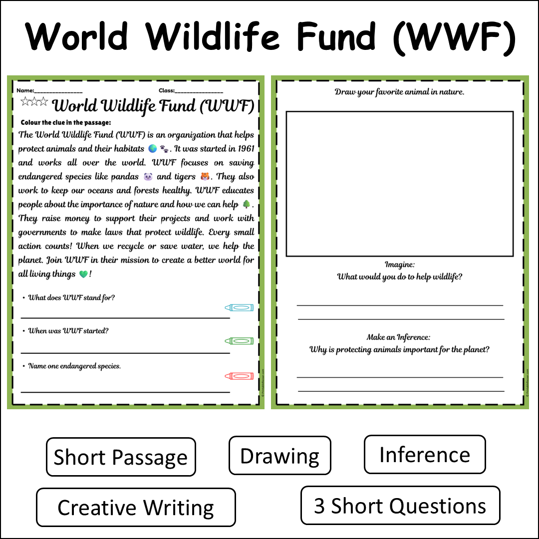 World Wildlife Fund (WWF) | Short Reading Comprehension Creative Worksheet