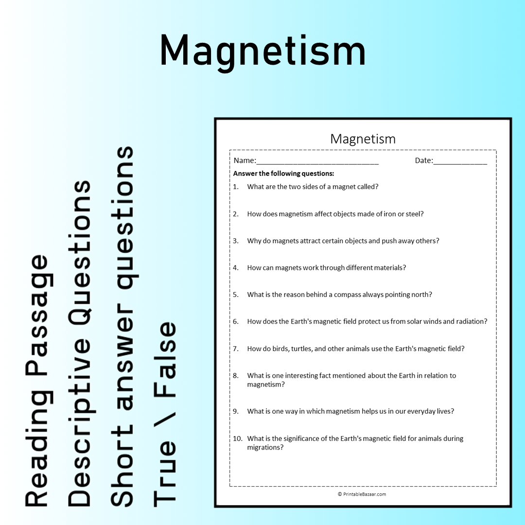 Magnetism | Reading Comprehension Passage Printable Worksheet