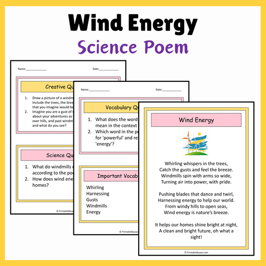 Wind Energy | Science Poem Reading Comprehension Activity