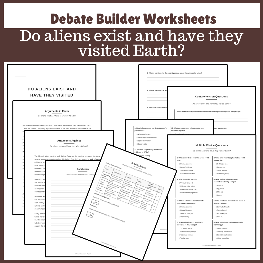 Do aliens exist and have they visited Earth? | Favour and Against Worksheet Printable Activity