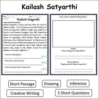 Kailash Satyarthi | Short Reading Comprehension Creative Worksheet