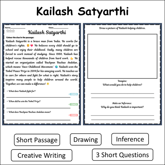 Kailash Satyarthi | Short Reading Comprehension Creative Worksheet