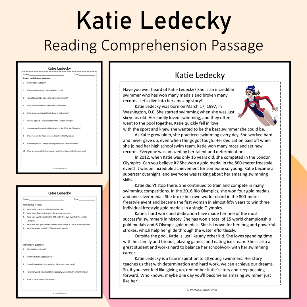 Katie Ledecky | Reading Comprehension Passage Printable Activity