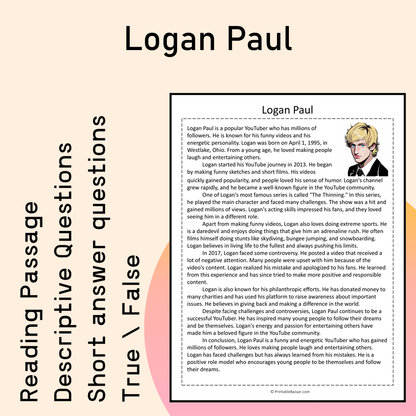 Logan Paul | Reading Comprehension Passage Printable Activity