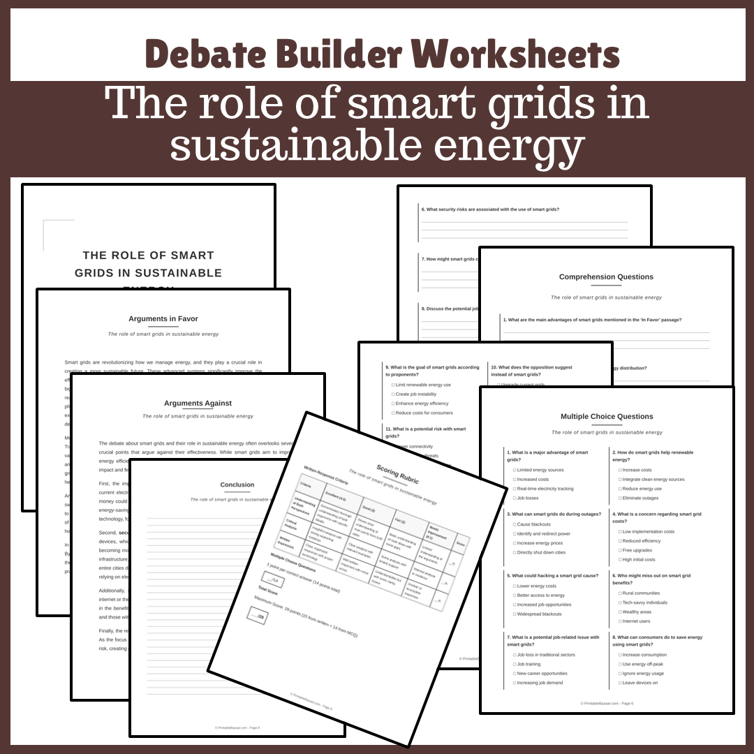 The role of smart grids in sustainable energy | Favour and Against Worksheet Printable Activity