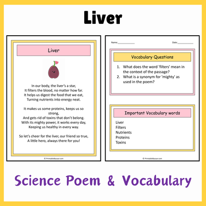 Liver | Science Poem Reading Comprehension Activity