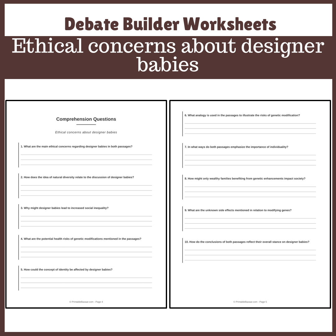 Ethical concerns about designer babies | Favour and Against Worksheet Printable Activity