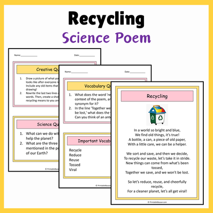 Recycling | Science Poem Reading Comprehension Activity