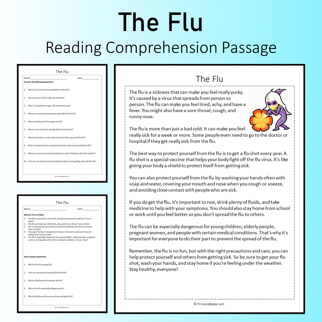 The Flu | Reading Comprehension Passage Printable Worksheet