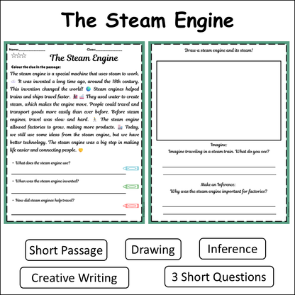 The Steam Engine | Short Reading Comprehension Creative Worksheet