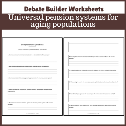 Universal pension systems for aging populations | Favour and Against Worksheet Printable Activity