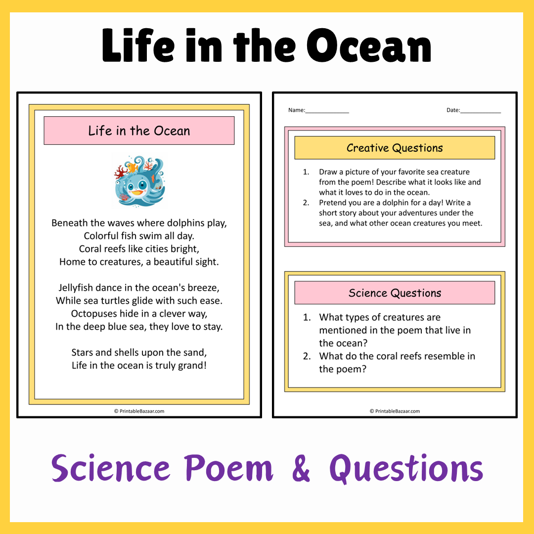 Life in the Ocean | Science Poem Reading Comprehension Activity